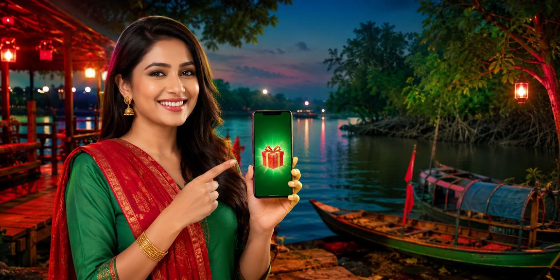 সুন্দরবনের পটভূমিতে মোবাইল পেমেন্ট ও বেটিং ব্যবহার করছেন একজন বাংলাদেশি ব্যবহারকারী
